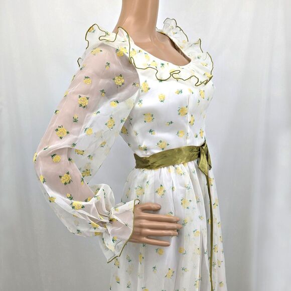 Vintage 70s Montgomery Ward Dress Prairie Gown Floral Velvet Cottage Southern 4 - Picture 11 of 16
